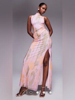 Sleeveless Pink & Peach High-Slit Maxi Dress